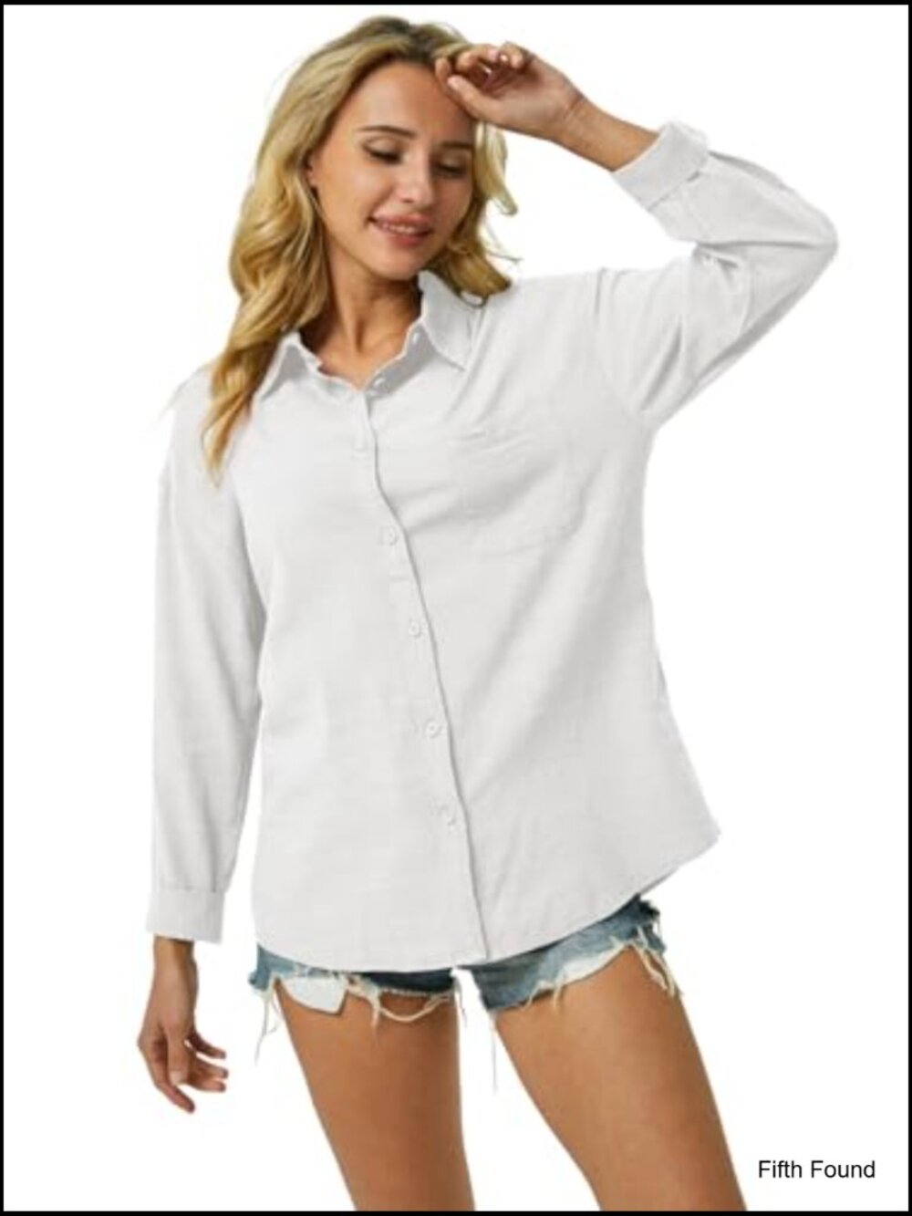 Women's Cotton Linen Button Down Shirt Long Sleeve Casual Work Blouse with - Picture 3 of 7